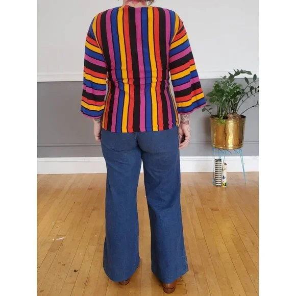 60s/70s Aileen Colorful Striped Bell Sleeved Tunic - Picture 5 of 6